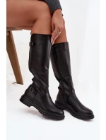 dámské kozačky na nízkém podpatku s přezkami Černé model 21714944 - Boto