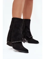 Dámské zateplené kozačky s ohrnovaným svrškem Vinceza – černé