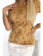 Dvoubarevné béžové dámské semišové šaty s krátkými rukávy 445-1