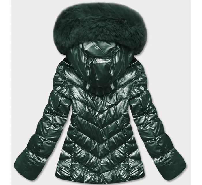 KRÓTKA KURTKA DAMSKA Z FUTERKIEM ZIELONA model 21244622 - YES!PINK