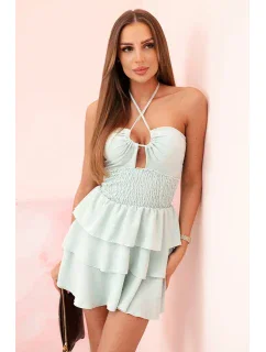 Dámské šaty s odhalenými model 21088683 volánky a volánky tmavá máta - K-Fashion