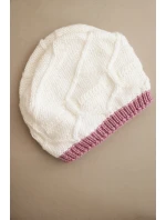 Dámská zimní čepice z vlny s propleteným vzorem K443 bílá + růžová