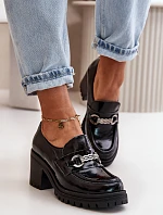 Zazoo 20175 Lakované Polobotky Dámské Na Podpatku Přírodní Kůže Černé