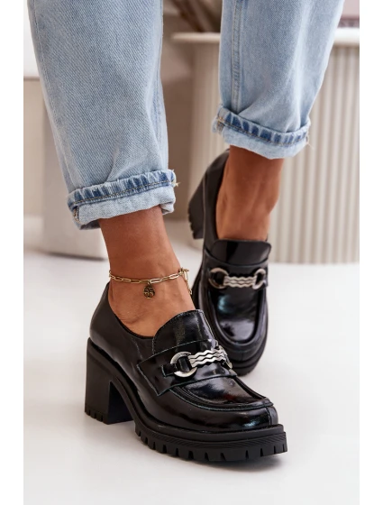 Zazoo 20175 Lakované Polobotky Dámské Na Podpatku Přírodní Kůže Černé