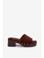 Dámské pantofle na platformě se zlatými sponami čokoládové model 21951376 - Boto Dámské pantofle na platformě se zlatými sponami čokoládové model 21951376 - Boto