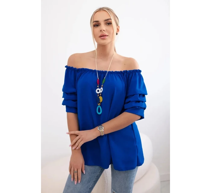 Španělská halenka s ozdobnými rukávy chrpově modrá Španělská halenka s ozdobnými rukávy chrpově modrá