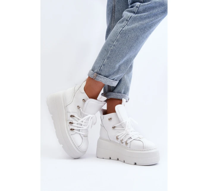 Zazoo 3416 Kožené Dámské Sportovní Boty Bílé