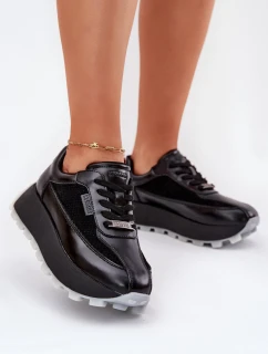 Dámské Kožené Tenisky Na Platformě Big Star RR274873 HI-POLY SYSTEM Černé