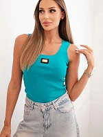 Dámská pruhovaná top na ramínkách s ozdobnou nášivkou tmavě mátová