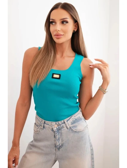 Dámská pruhovaná top na ramínkách s ozdobnou nášivkou tmavě mátová