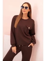 Komplet dámský máslový mikina a kalhoty s gumou hnědý Komplet dámský máslový mikina a kalhoty s gumou hnědý