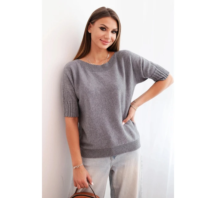 Dámský svetr z viskózy s krátkým rukávem šedý Dámský svetr z viskózy s krátkým rukávem šedý