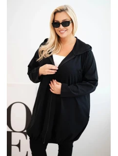 Dámská mikina Plus Size bavlněná s kapucí a zipem černá