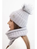 Dámská zimní souprava s bambulí a komin šedý Dámská zimní souprava s bambulí a komin šedý