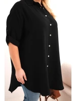 Dámská košile Plus Size z viskózy s delší zadní částí černá Dámská košile Plus Size z viskózy s delší zadní částí černá