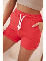 Dámské bavlněné šortky s gumou a vázáním v pase malinové Dámské bavlněné šortky s gumou a vázáním v pase malinové