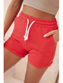 Dámské bavlněné šortky s gumou a vázáním v pase malinové