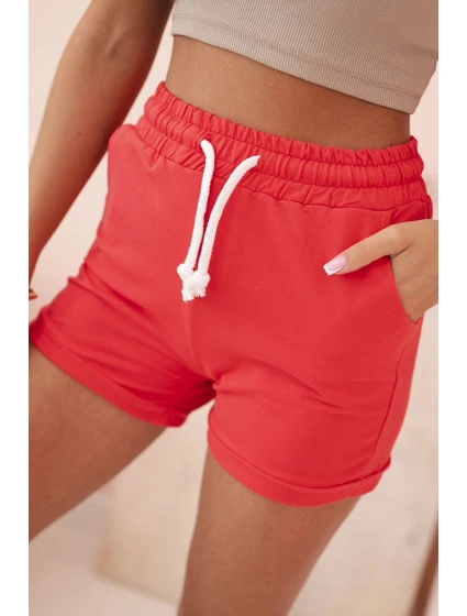 Dámské bavlněné šortky s gumou a vázáním v pase malinové Dámské bavlněné šortky s gumou a vázáním v pase malinové