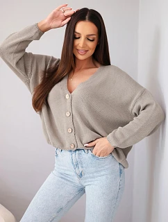 Dámský bavlněný oversize svetr na knoflíky s výstřihem do V fango