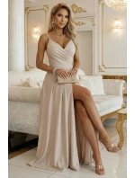 CHIARA Maxi šaty bez ramínek s obálkovým výstřihem a rozparkem na nohou  s třpytkami model 21938652 - numoco