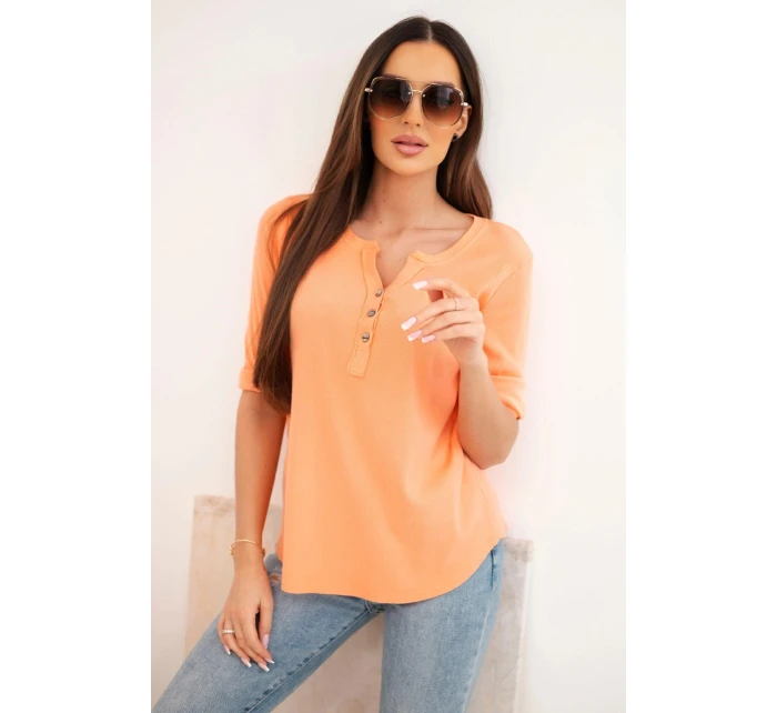 Dámská bavlněná blůza s dlouhým rukávem a knoflíky u výstřihu meruňková