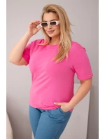 Dámská bavlněná halenka Plus Size s krátkým rukávem basic růžová Dámská bavlněná halenka Plus Size s krátkým rukávem basic růžová