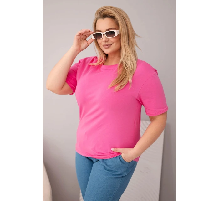 Dámská bavlněná halenka Plus Size s krátkým rukávem basic růžová Dámská bavlněná halenka Plus Size s krátkým rukávem basic růžová