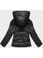 Krátká černá dámská bunda s kapucí (B8187-1)