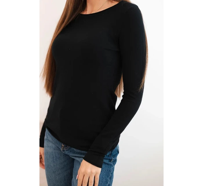 Dámský viskózový svetr s kulatým výstřihem a model 21412206 střihem černý - K-Fashion