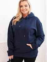 Dámská mikina s kapucí a klokaní kapsou Plus Size bavlněná modrá
