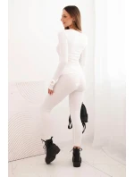 Komplet dámský z pruhované viskózy s dlouhým rukávem a legínami ecru