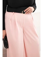 Dámské kalhoty Plus Size s širokou nohavicí a páskem pudrově růžové