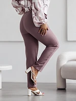 Elegantní dámské plus size kalhoty cappuccino (728)