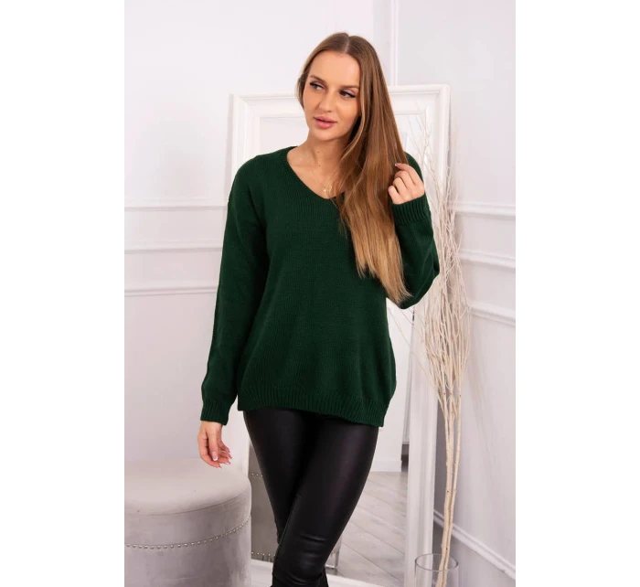 Svetr s výstřihem do V tmavě zelený