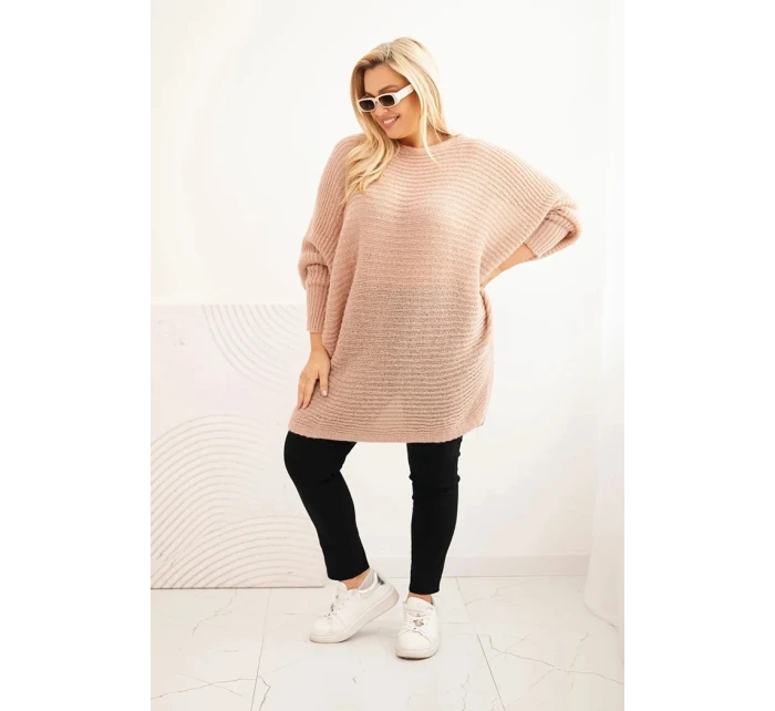 Svetr dámský Plus Size s model 21798605 pončo pudrově růžový - K-Fashion Svetr dámský Plus Size s model 21798605 pončo pudrově růžový - K-Fashion