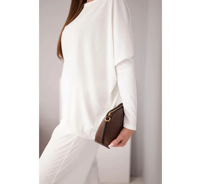 Dámská souprava z viskózy s volnou blůzou a kalhotami ecru