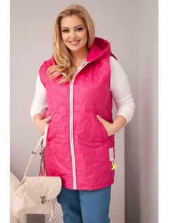 Dámská vesta Plus Size s kapucí a květinovým prošíváním fuchsie