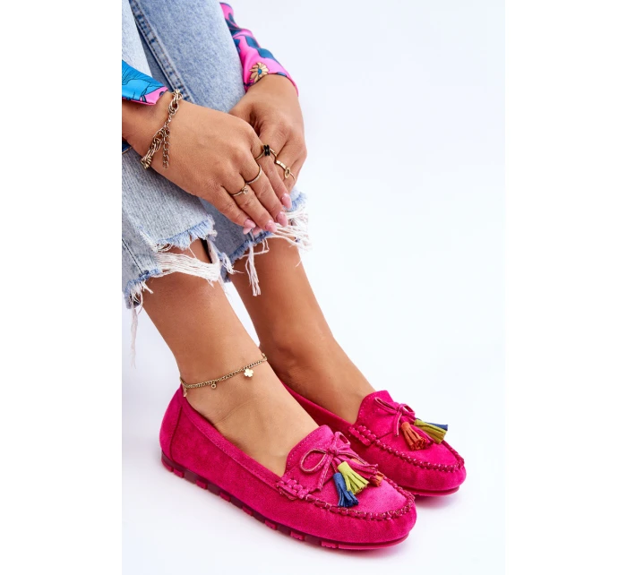 Semišové Mokasíny S Mašlí A Třásněmi Fuchsie Dorine