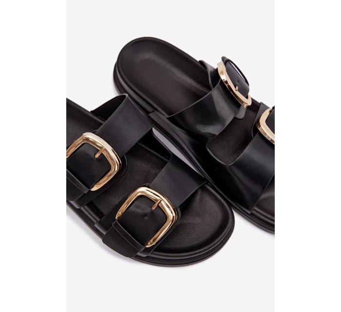 Dámské eko kožené nazouváky s zlatými sponami Černé model 21960848 - Boto