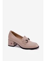 Kožené dámské polobotky na podpatku Vinceza 18116 Béžové