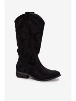Dámské kozačky ve western stylu na nízkém podpatku Cherrie – černé, eko semiš Dámské kozačky ve western stylu na nízkém podpatku Cherrie – černé, eko semiš
