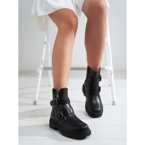 Trendy dámské černé  kotníčkové boty na plochém podpatku