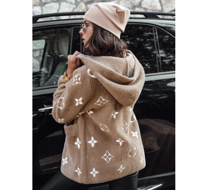 FORTY dámská bunda z alpaky s kapucí světle hnědá FashionStreet NY0688