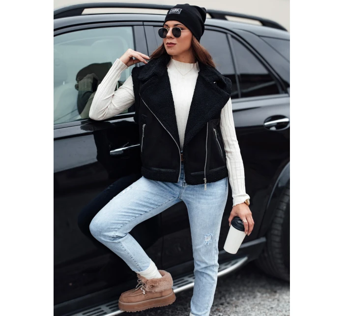 Dámská semišová vesta s ovčí kůží WOOLZIP černá FashionStreet TY4742 Dámská semišová vesta s ovčí kůží WOOLZIP černá FashionStreet TY4742