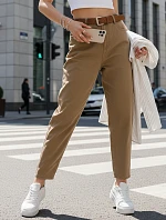 Dámské džíny s páskem mom fit tmavě béžové FashionStreet UY2878