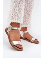 Dámské Sandály Na Plochém Podpatku Eko Kůže Stříbrné model 21703875 - Boto Dámské Sandály Na Plochém Podpatku Eko Kůže Stříbrné model 21703875 - Boto