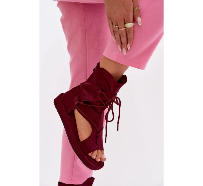 Dámské sandály Eko semiš s vysokým páskem a šněrováním Bordó model 21956136 - Boto