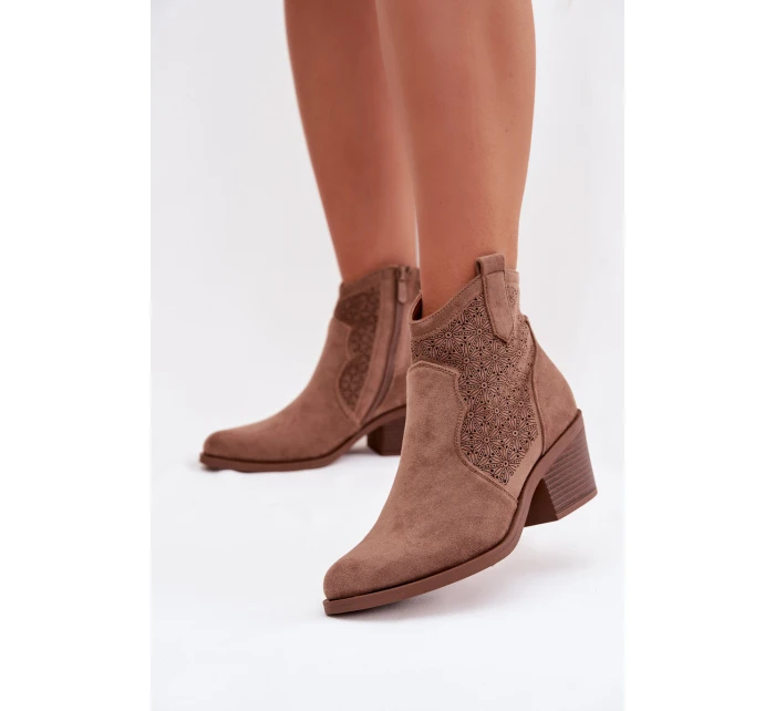Dámské otevřené kotníkové boty na podpatku S.Barski HY61-8013 Hnědé Dámské otevřené kotníkové boty na podpatku S.Barski HY61-8013 Hnědé