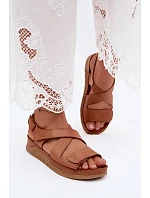 Kožené dámské sandály na platformě model 22208623 Camel - Maciejka Kožené dámské sandály na platformě model 22208623 Camel - Maciejka