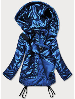 Světle modrá krátká dámská zimní bunda s ledvinkou (OMDL-018)